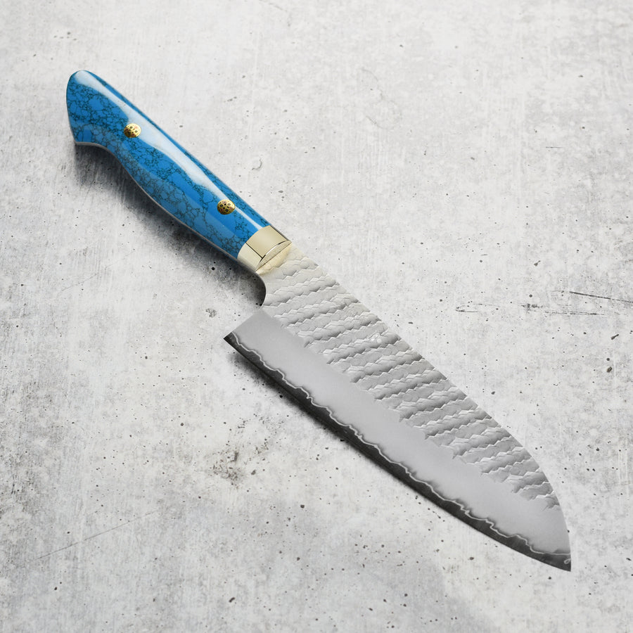 Nigara SG2 Migaki Tsuchime 7" Santoku, Blue Turquoise