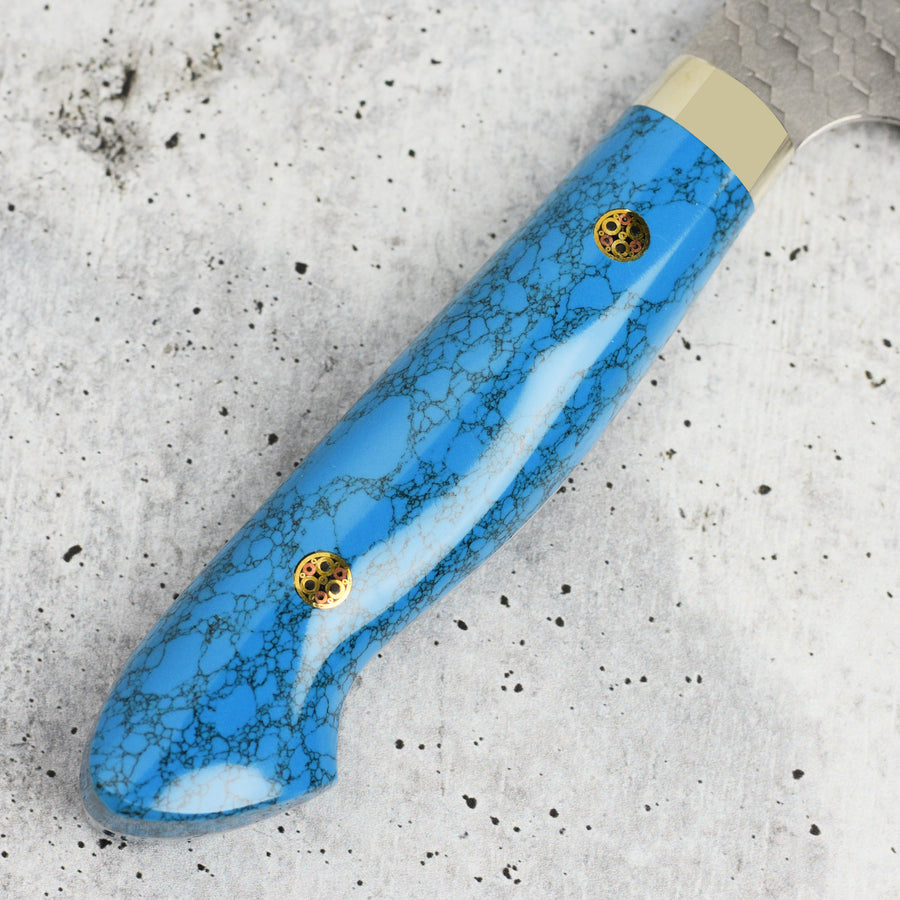 Nigara SG2 Migaki Tsuchime 7" Santoku, Blue Turquoise