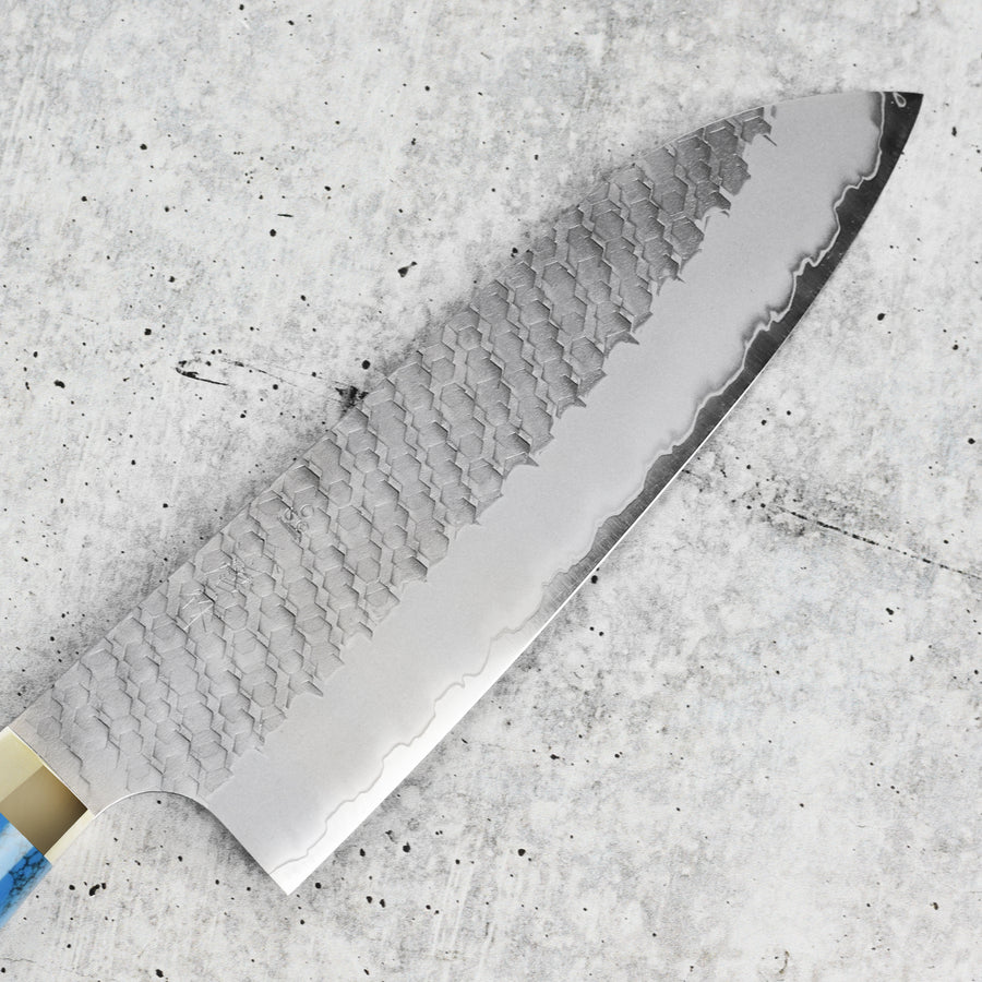 Nigara SG2 Migaki Tsuchime 7" Santoku, Blue Turquoise