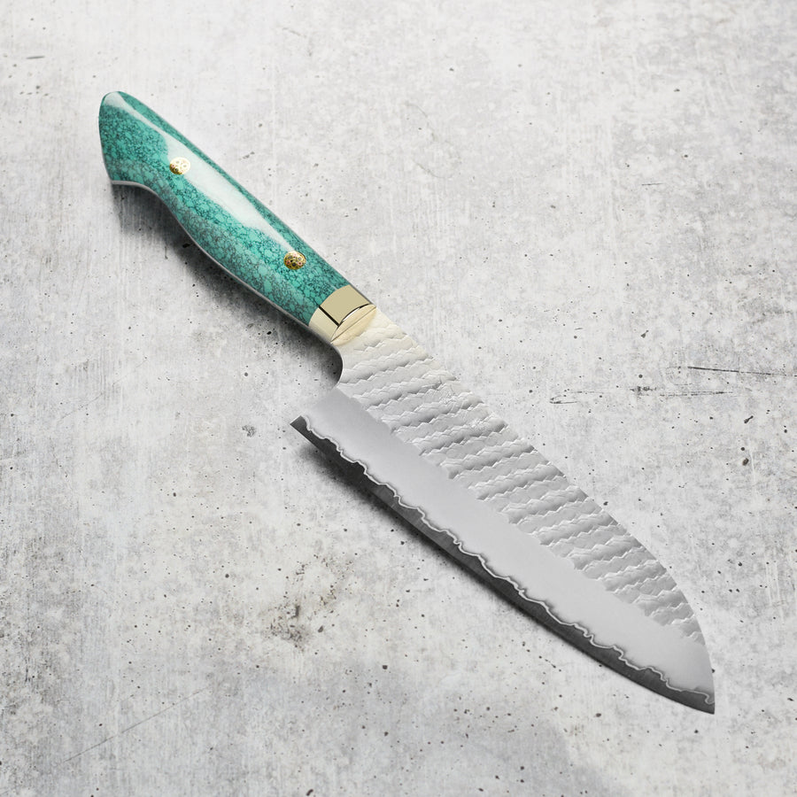 Nigara SG2 Migaki Tsuchime 7" Santoku, Green Turquoise