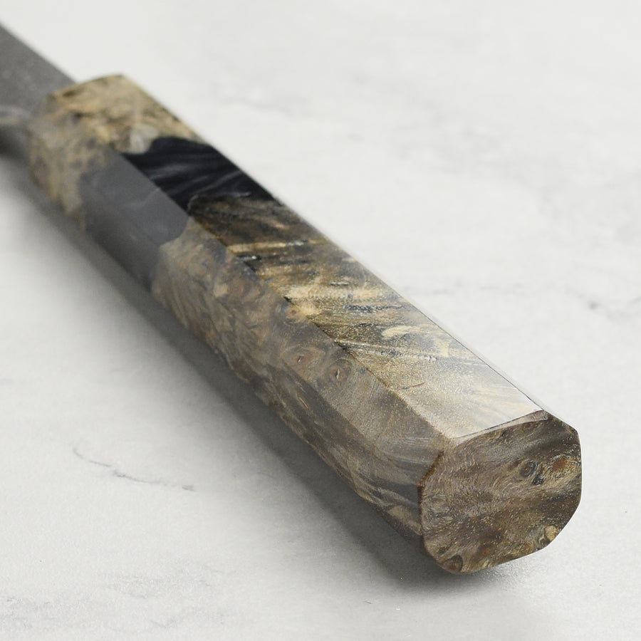 Yoshikane Shirogami #2 Kurouchi Stainless Clad 5.9" Honesuki, Stabilized Birch