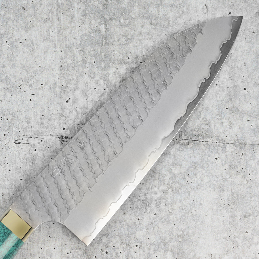 Nigara SG2 Migaki Tsuchime 7" Santoku, Green Turquoise