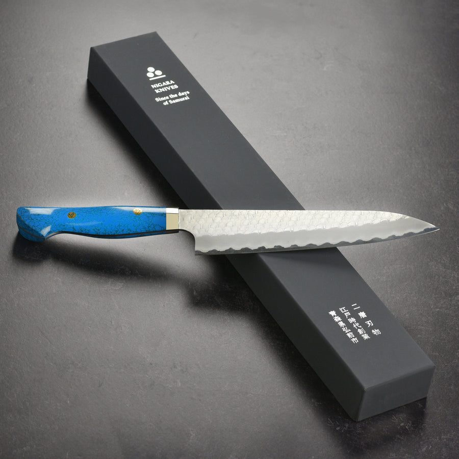 Nigara SG2 Migaki Tsuchime 8.25" Gyuto, Blue Turquoise