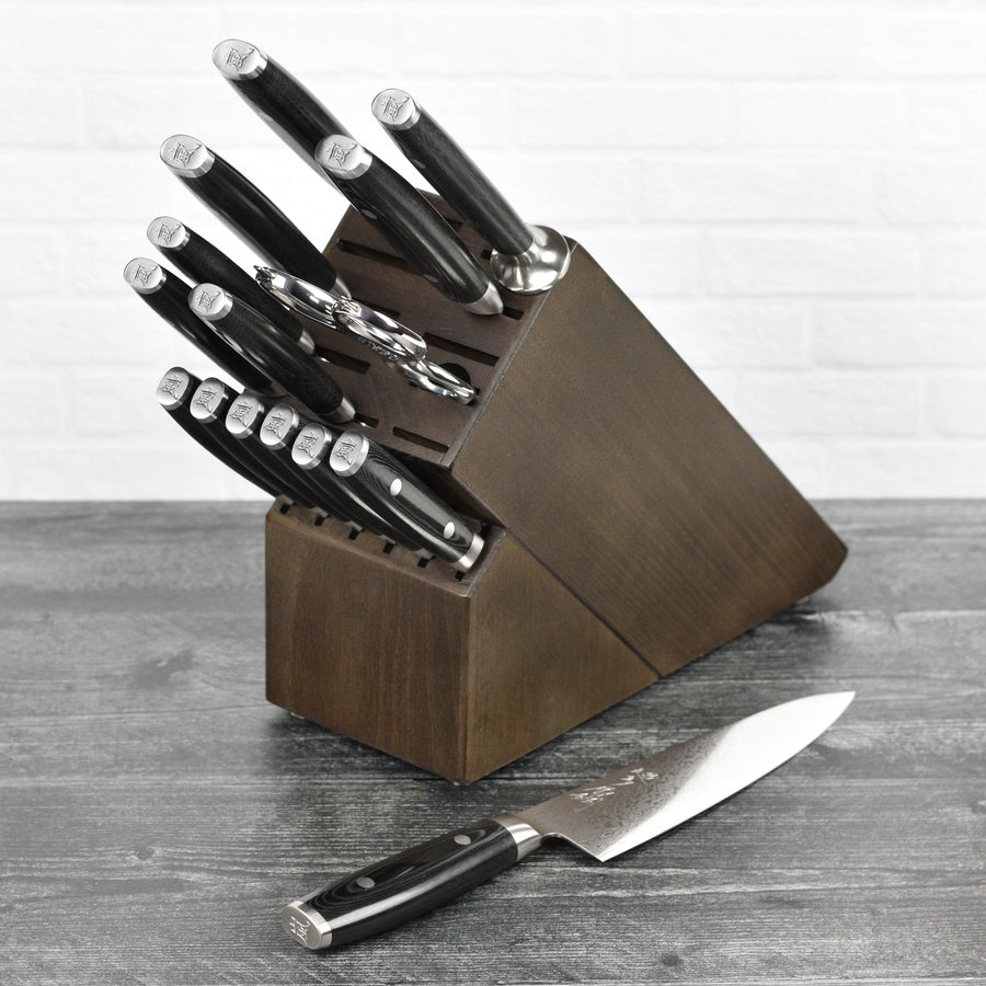 Yaxell Ran Plus 16 Piece Dark Ash Knife Block Set