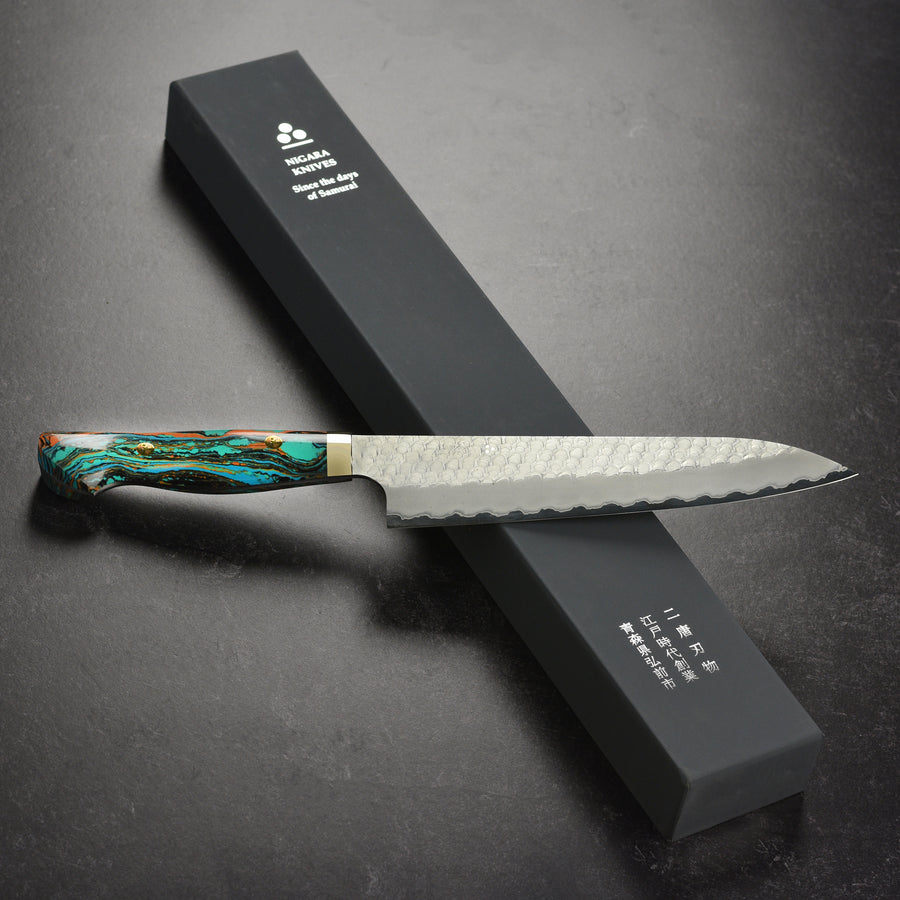 Nigara SG2 Migaki Tsuchime 8.25" Gyuto, Marble Turquoise