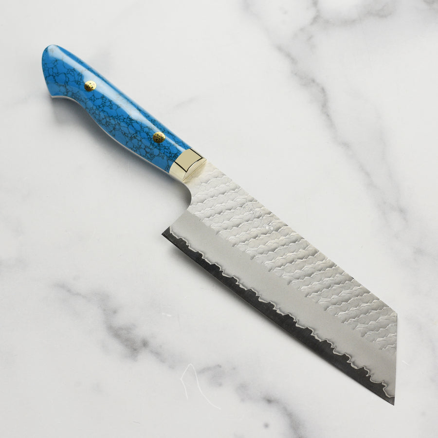 Nigara SG2 Migaki Tsuchime 7" Kiritsuke Nakiri, Blue Turquoise