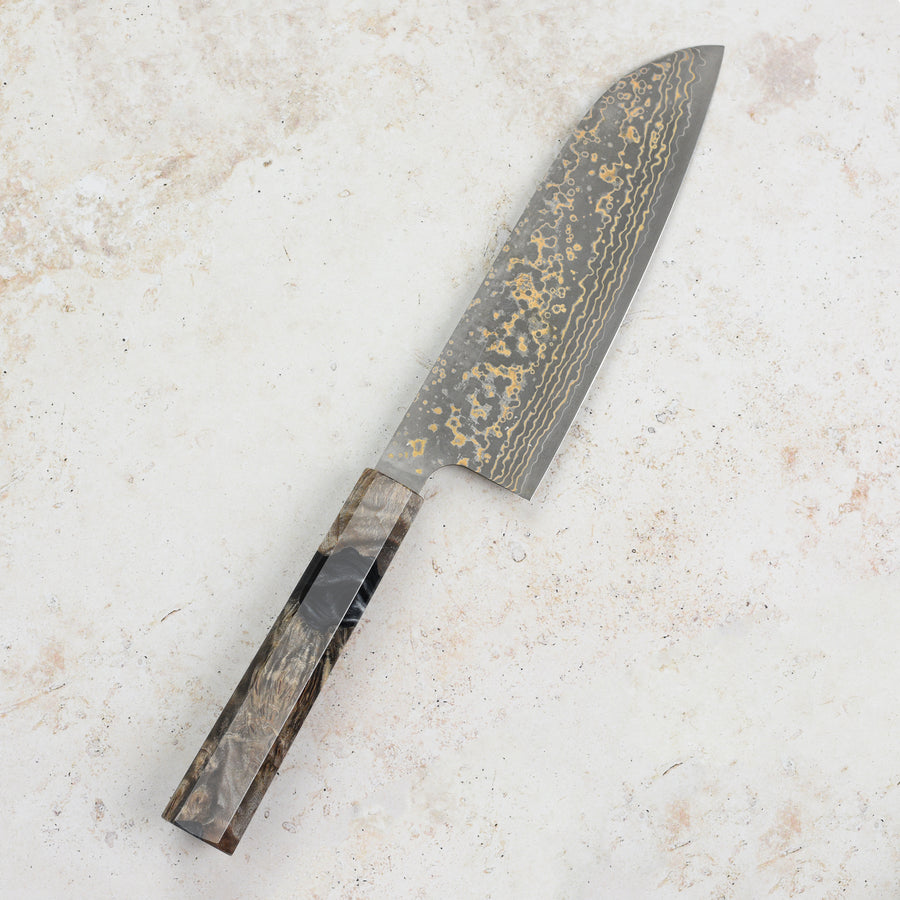 Saji Black Gold Damascus 6.5" Santoku