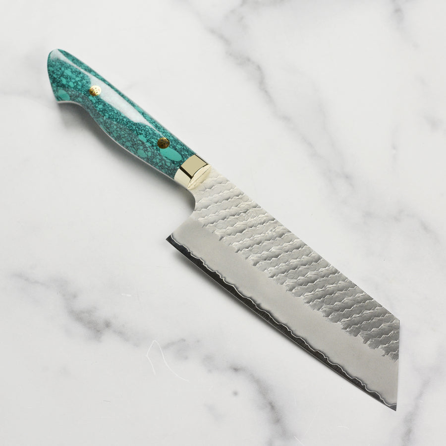 Nigara SG2 Migaki Tsuchime 7" Kiritsuke Nakiri, Green Turquoise