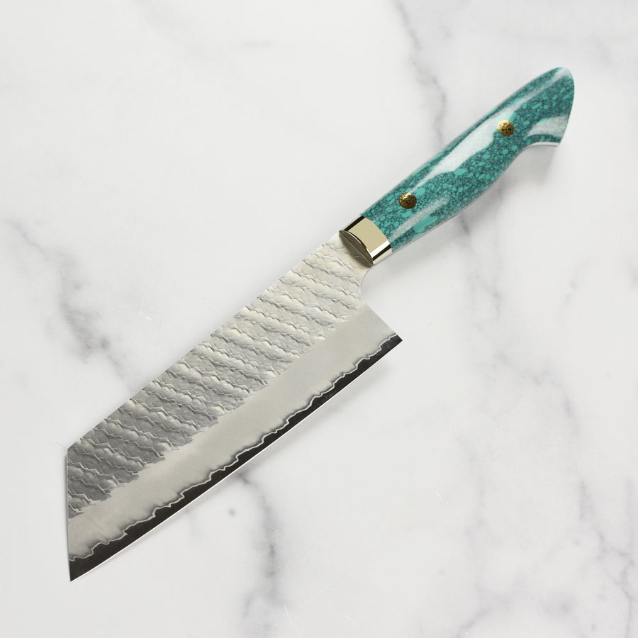 Nigara SG2 Migaki Tsuchime 7" Kiritsuke Nakiri, Green Turquoise