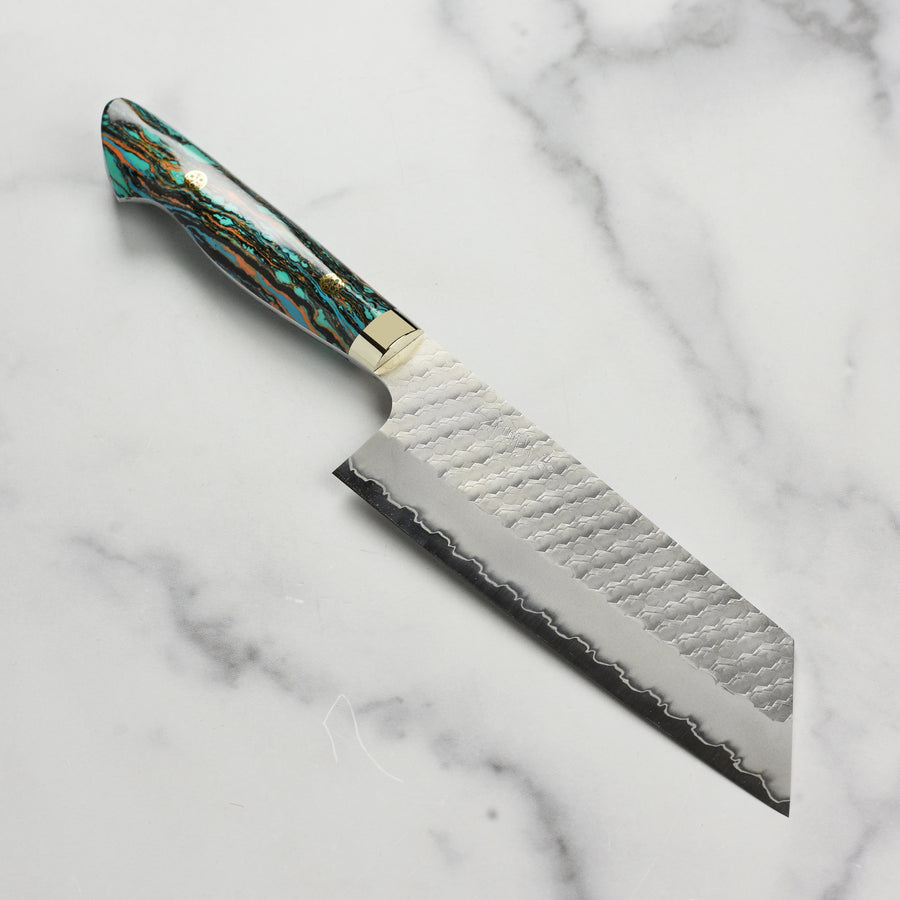 Nigara SG2 Migaki Tsuchime 7" Kiritsuke Nakiri, Marbled Turquoise