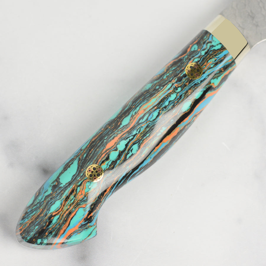 Nigara SG2 Migaki Tsuchime 7" Kiritsuke Nakiri, Marbled Turquoise