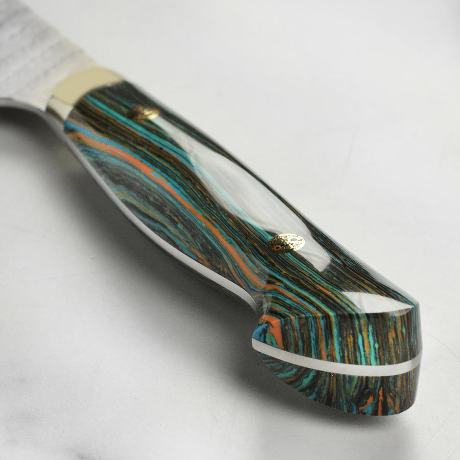 Nigara SG2 Migaki Tsuchime 7" Kiritsuke Nakiri, Striped Turquoise