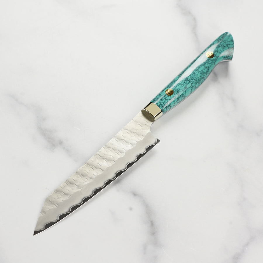 Nigara SG2 Migaki Tsuchime 5.9" Kiritsuke Petty, Green Turquoise