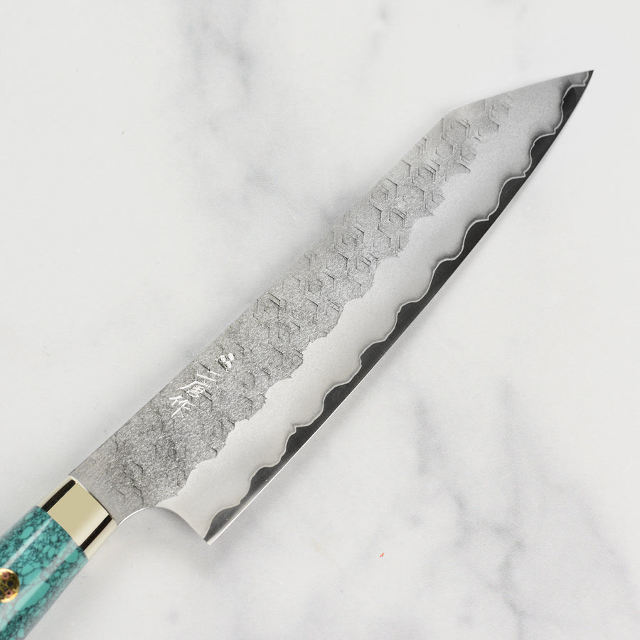 Nigara SG2 Migaki Tsuchime 5.9" Kiritsuke Petty, Green Turquoise