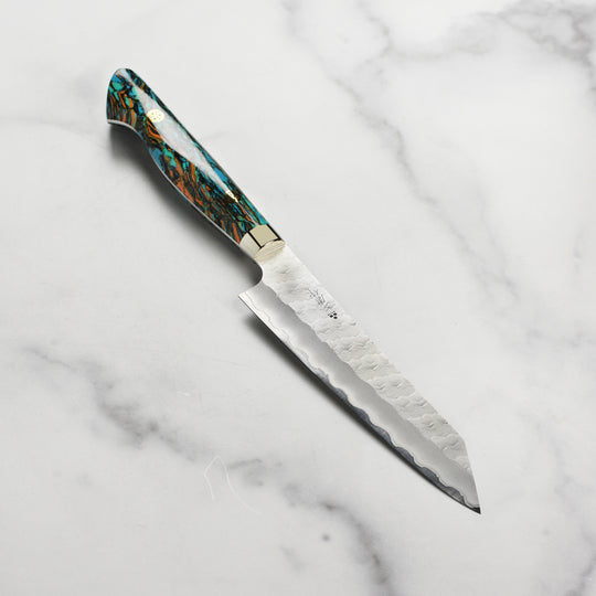 Nigara SG2 Migaki Tsuchime 5.9" Kiritsuke Petty, Marbled Turquoise