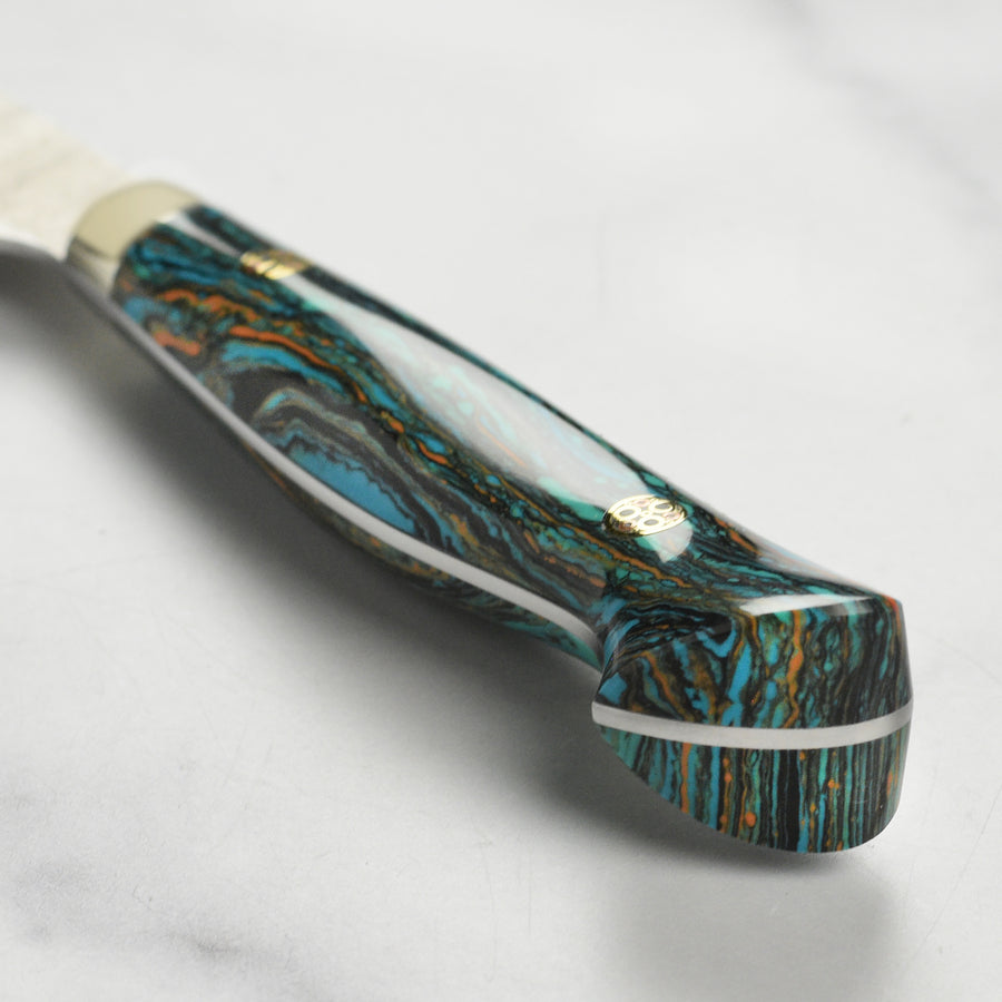 Nigara SG2 Migaki Tsuchime 5.9" Kiritsuke Petty, Striped Turquoise