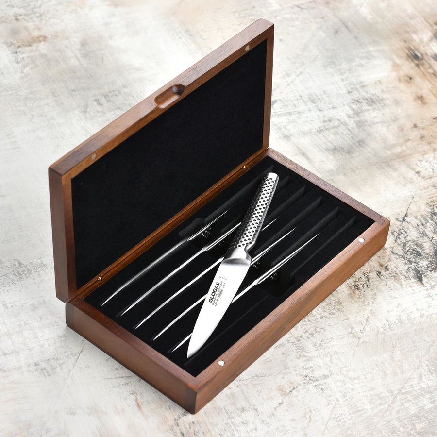Global 6 Piece Fine Edge Steak Knife Set with Case
