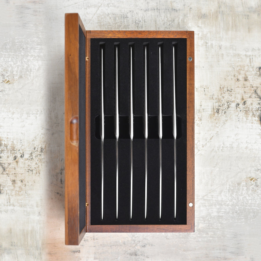 Global 6 Piece Fine Edge Steak Knife Set with Case