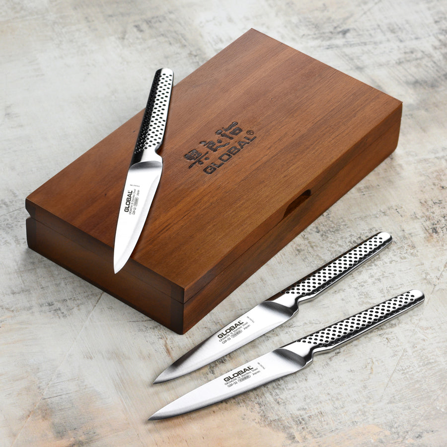 Global 6 Piece Fine Edge Steak Knife Set with Case