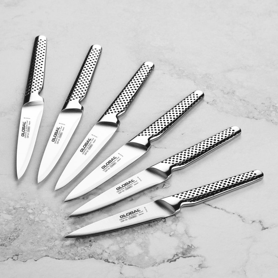Global 6 Piece Fine Edge Steak Knife Set with Case