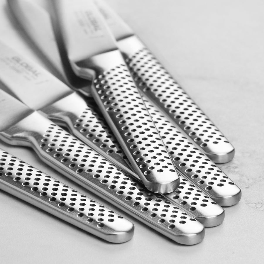 Global 6 Piece Fine Edge Steak Knife Set with Case