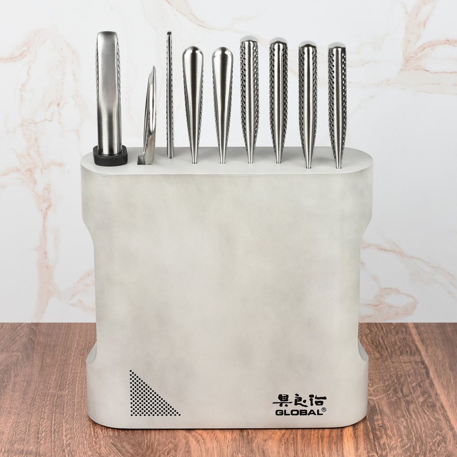Global 10 Piece Kanpeki Knife Block Set, Cement Gray