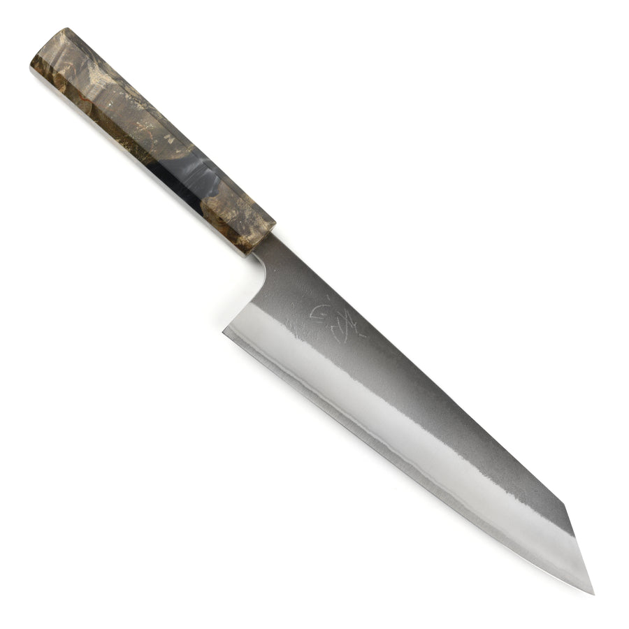 Yoshikane Shirogami #2 Kurouchi Stainless Clad 8.25" Kiritsuke, Stabilized Birch