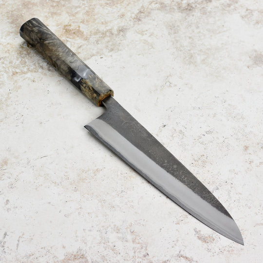 Yoshikane Shirogami #2 Kurouchi Stainless Clad 8.25" Gyuto, Stabilized Birch