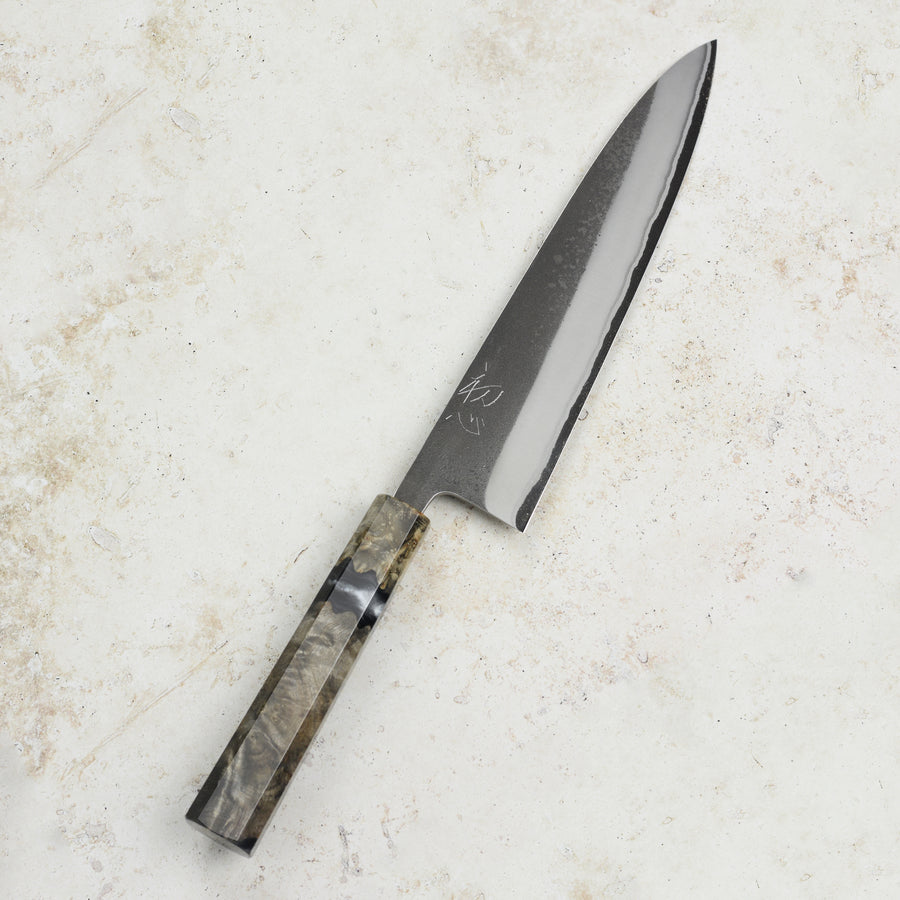 Yoshikane Shirogami #2 Kurouchi Stainless Clad 8.25" Gyuto, Stabilized Birch