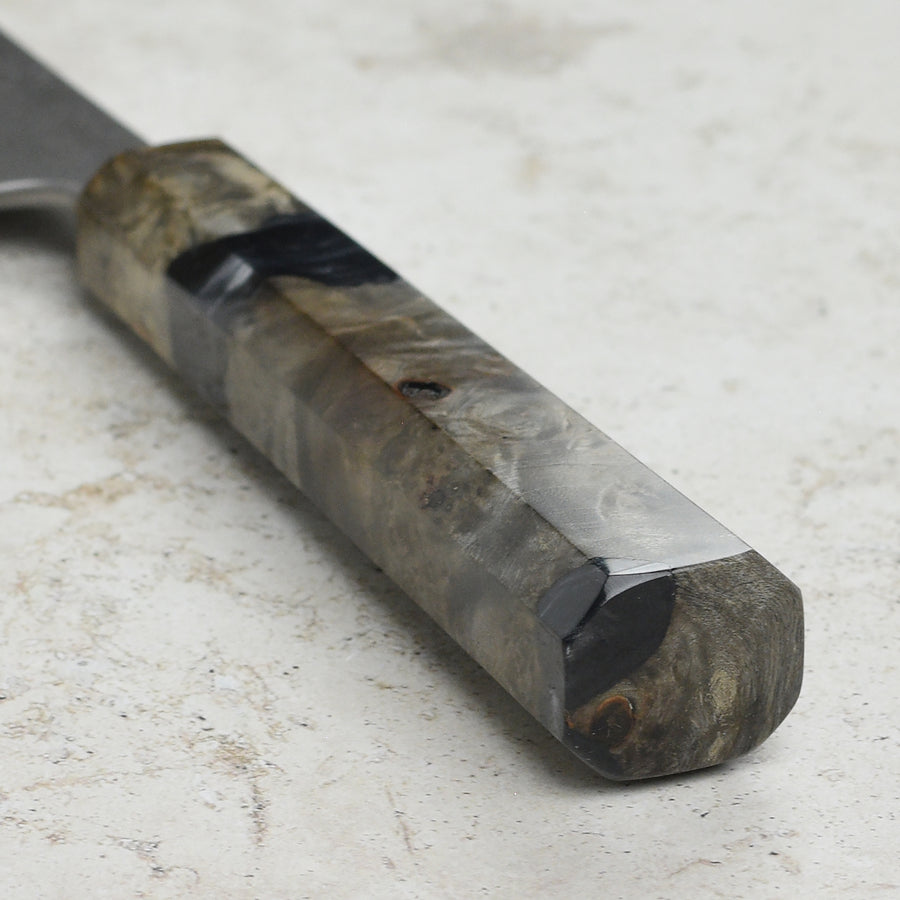 Yoshikane Shirogami #2 Kurouchi Stainless Clad 8.25" Gyuto, Stabilized Birch