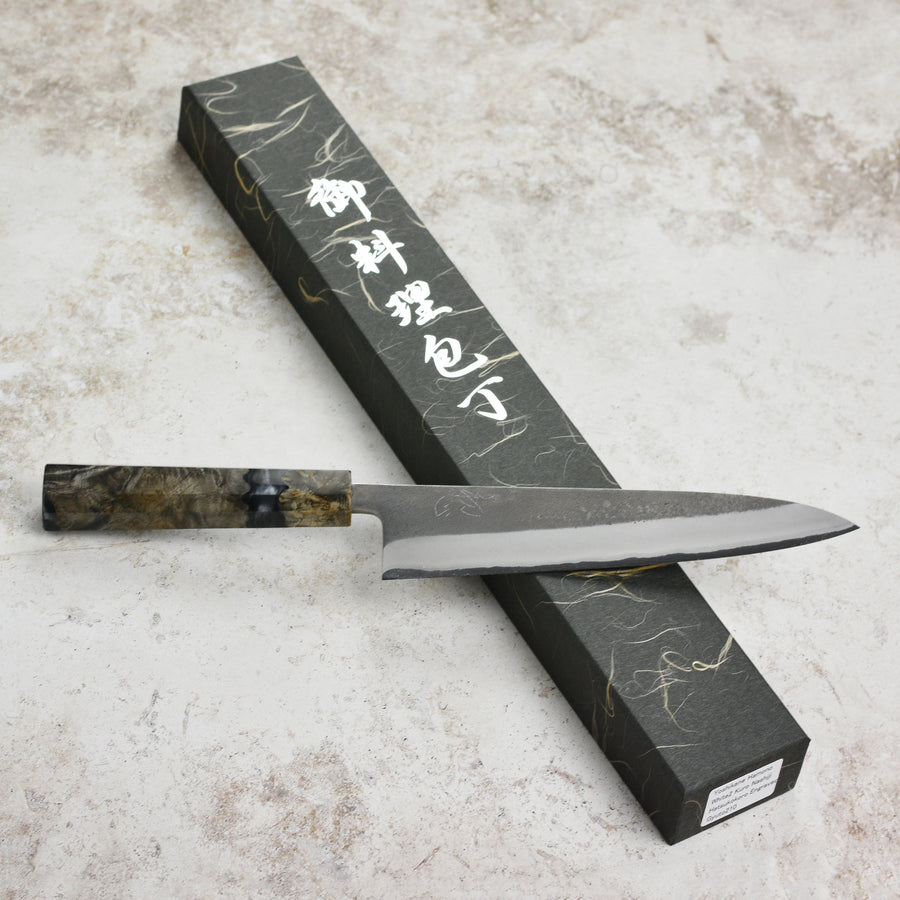 Yoshikane Shirogami #2 Kurouchi Stainless Clad 8.25" Gyuto, Stabilized Birch