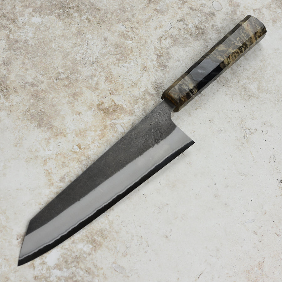Yoshikane Shirogami #2 Kurouchi Stainless Clad 8.25" Kiritsuke, Stabilized Birch