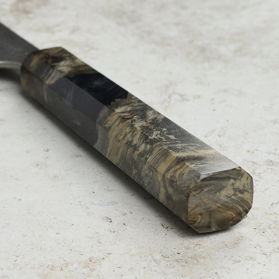 Yoshikane Shirogami #2 Kurouchi Stainless Clad 8.25" Kiritsuke, Stabilized Birch