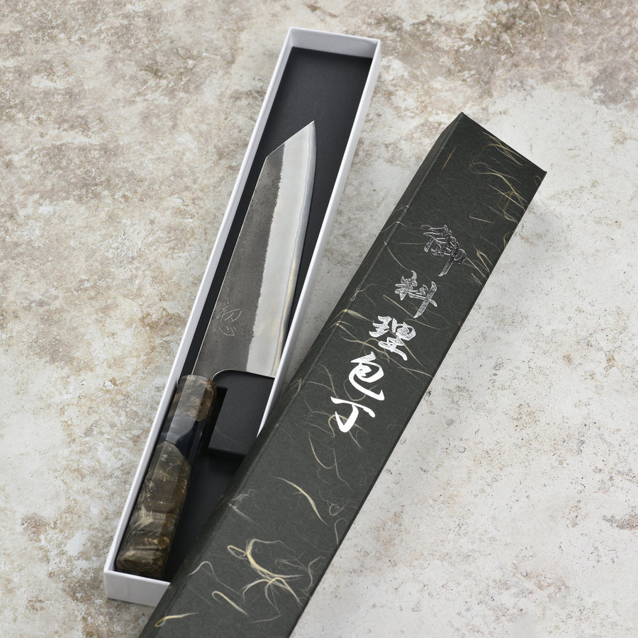 Yoshikane Shirogami #2 Kurouchi Stainless Clad 8.25" Kiritsuke, Stabilized Birch