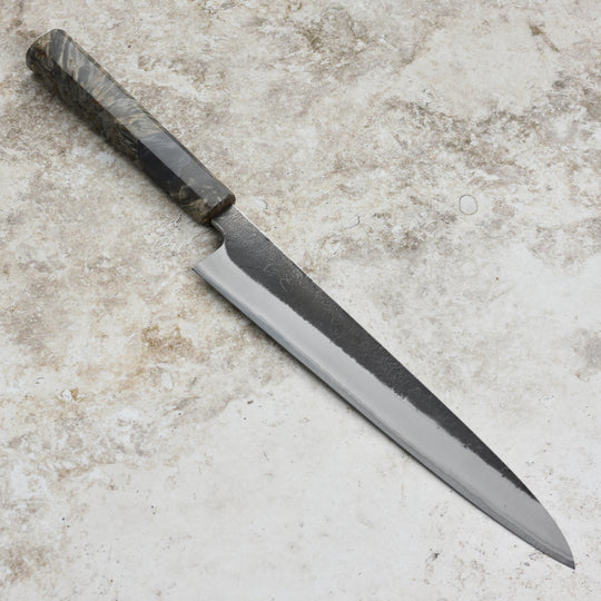 Yoshikane Shirogami #2 Kurouchi Stainless Clad 9.4" Sujihiki, Stabilized Birch