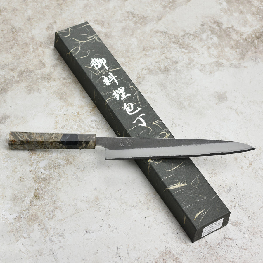 Yoshikane Shirogami #2 Kurouchi Stainless Clad 9.4" Sujihiki, Stabilized Birch