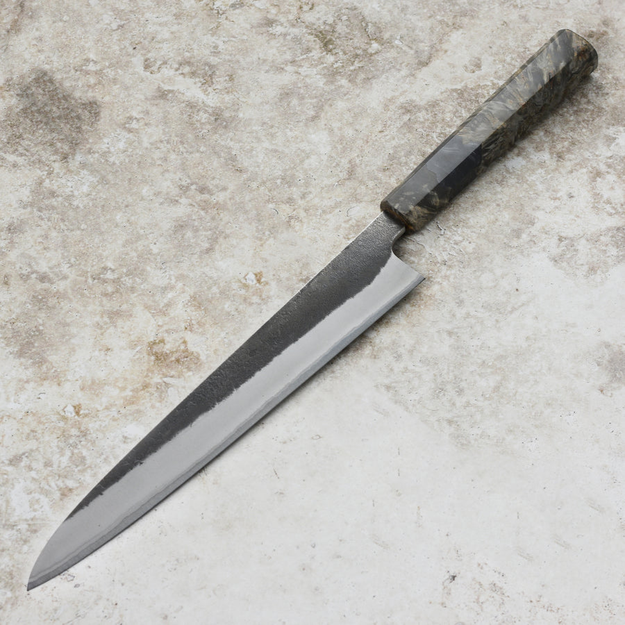 Yoshikane Shirogami #2 Kurouchi Stainless Clad 9.4" Sujihiki, Stabilized Birch