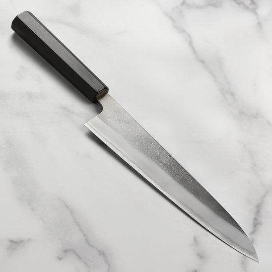 Yoshikane Shirogami #2 Nashiji Stainless Clad 9.4" Gyuto, Ebony
