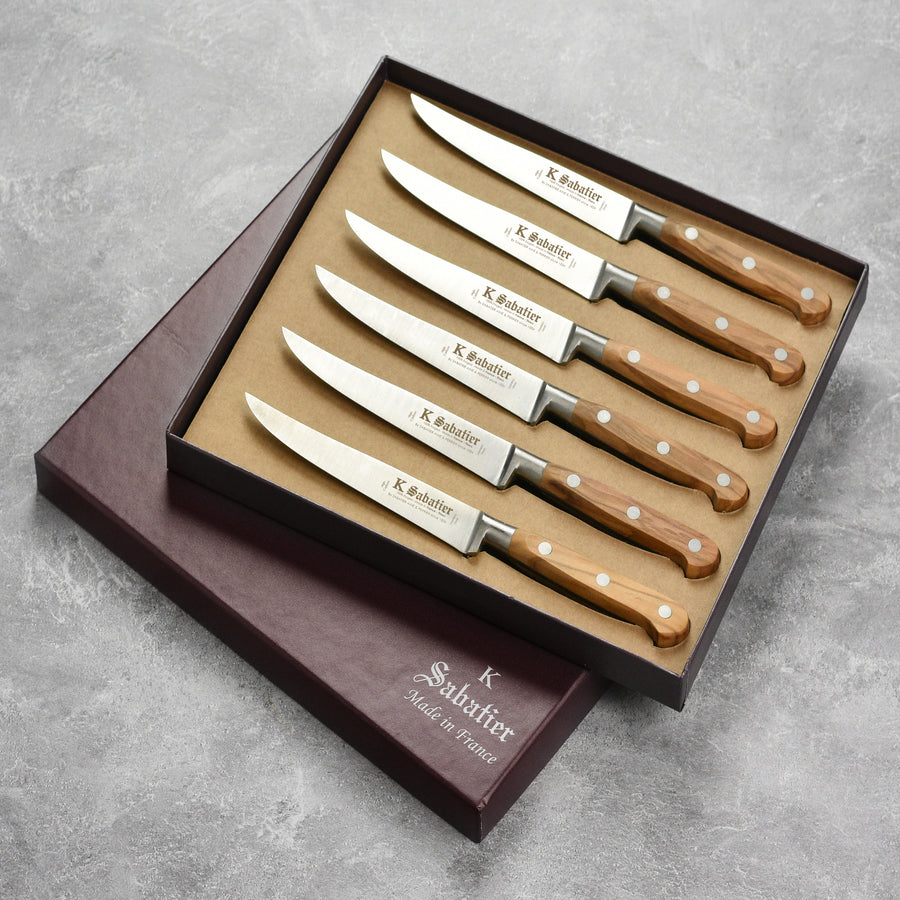 K Sabatier Olive Wood 6 Piece Steak Knife Set