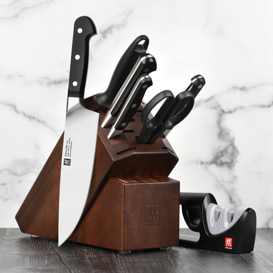 Zwilling Pro 7 Piece Acacia Knife Block Set with Bonus Sharpener