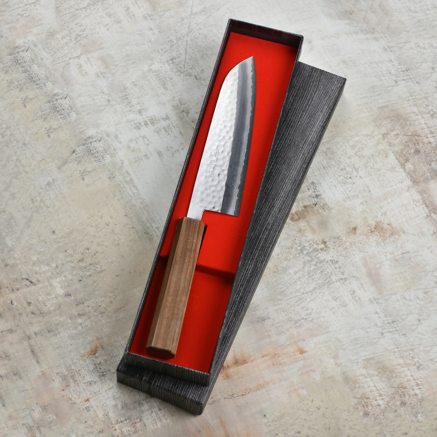 Masutani VG1 Hammered 7" Gyuto, Octagonal Walnut Handle