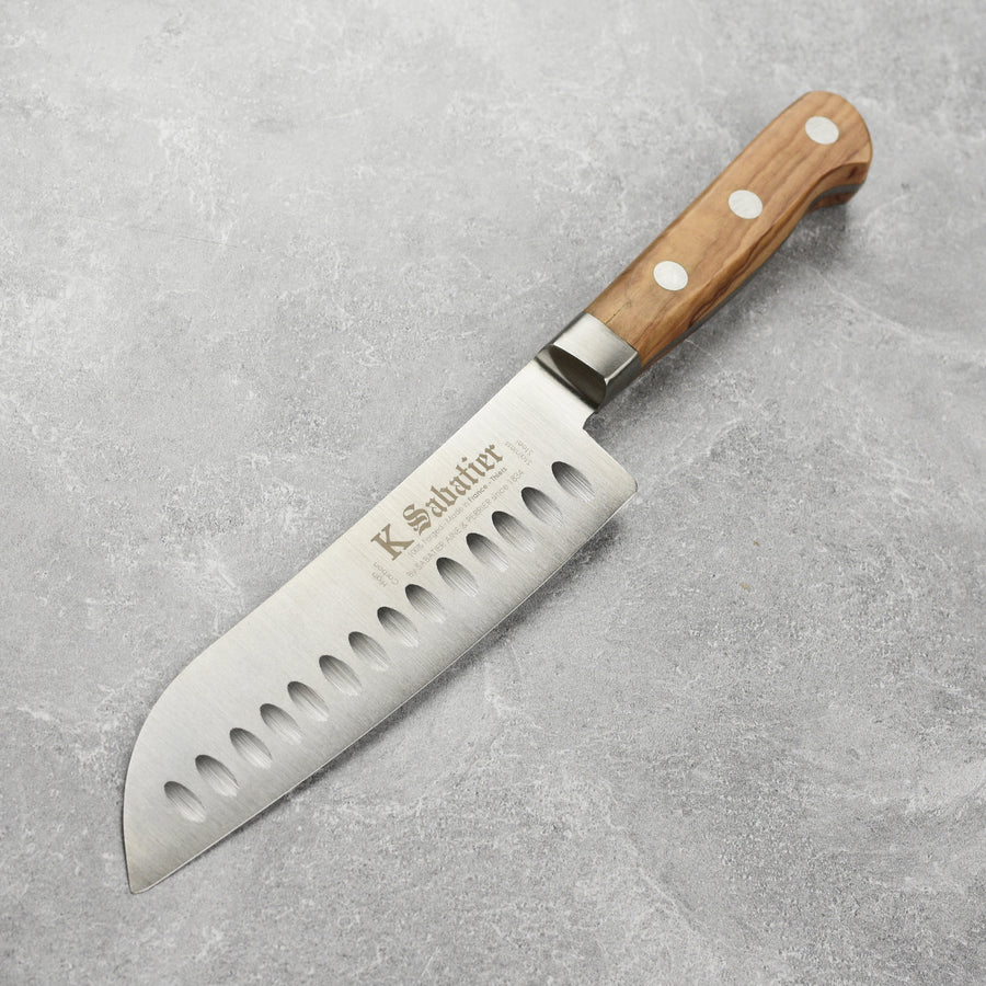 K Sabatier Olive Wood 7" Hollow Edge Santoku Knife