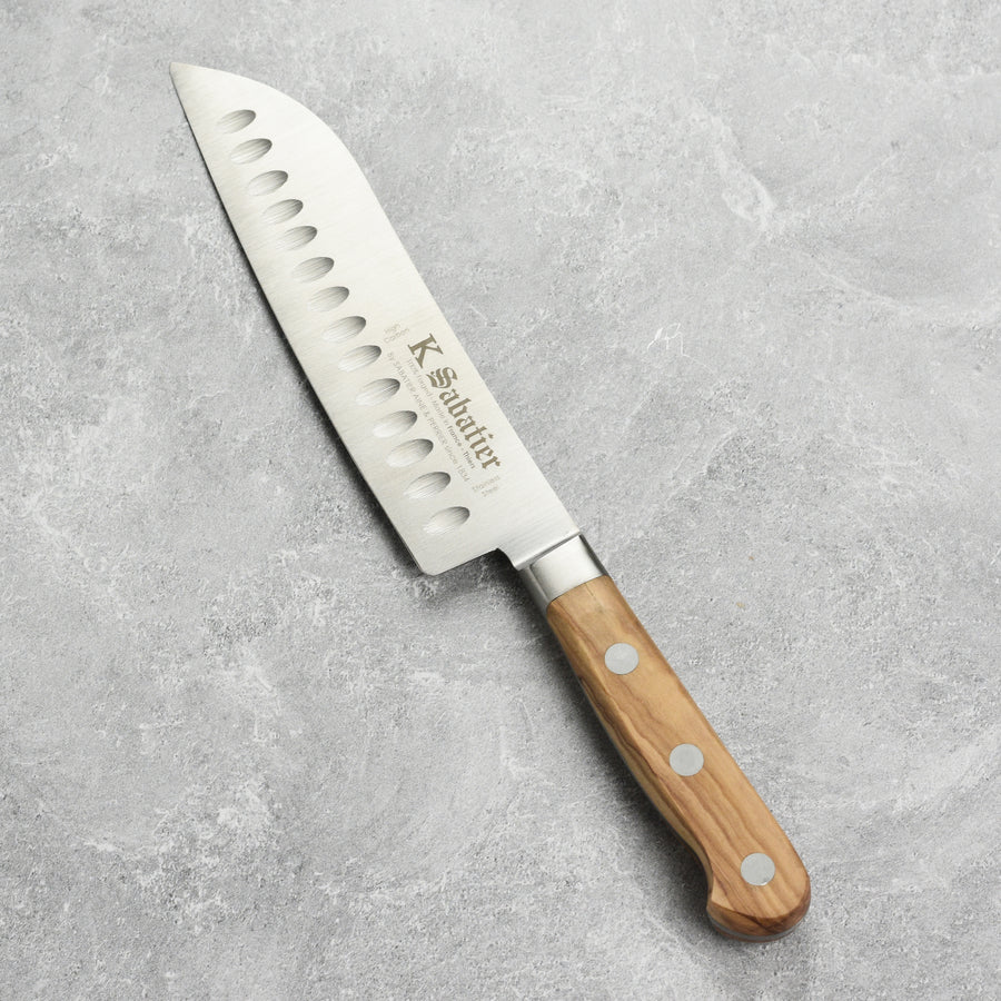 K Sabatier Olive Wood 7" Hollow Edge Santoku Knife