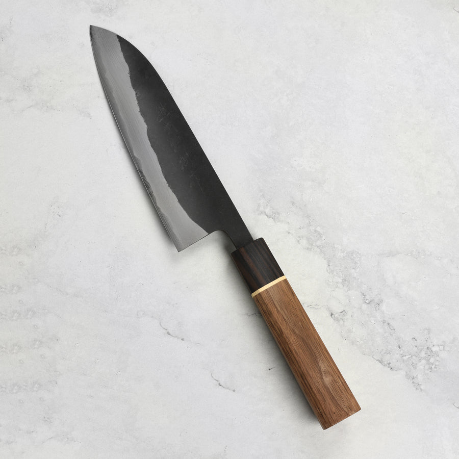 Shiro Kamo Aogami Super Kurouchi Stainless Clad 6.5" Santoku