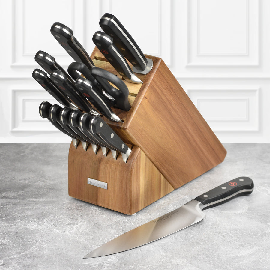 Wusthof Classic 16 Piece Acacia Knife Block Set with Forged Steak Knives