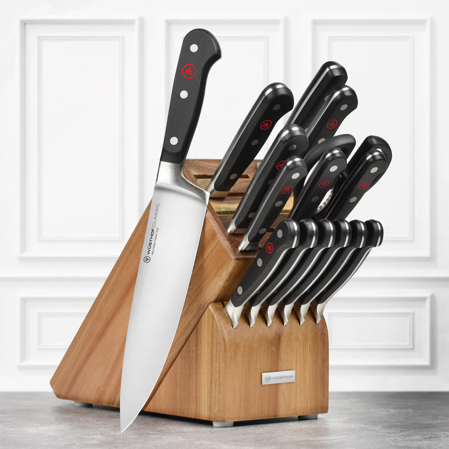 Wusthof Classic 16 Piece Acacia Knife Block Set with Forged Steak Knives