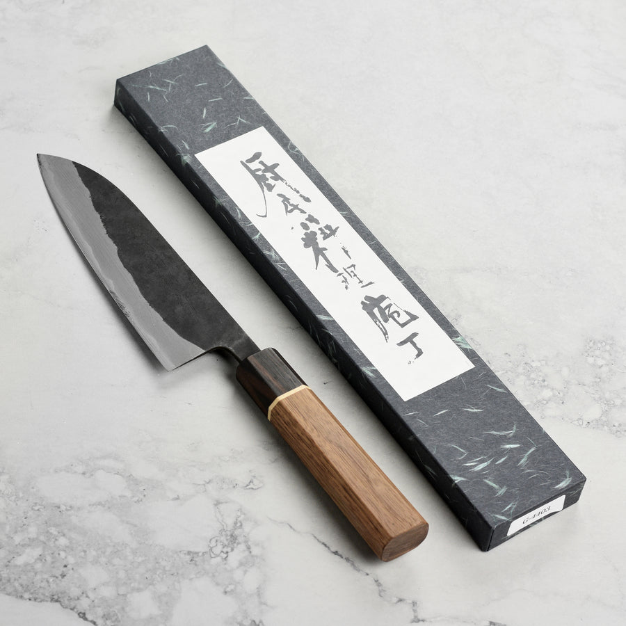 Shiro Kamo Aogami Super Kurouchi Stainless Clad 6.5" Santoku