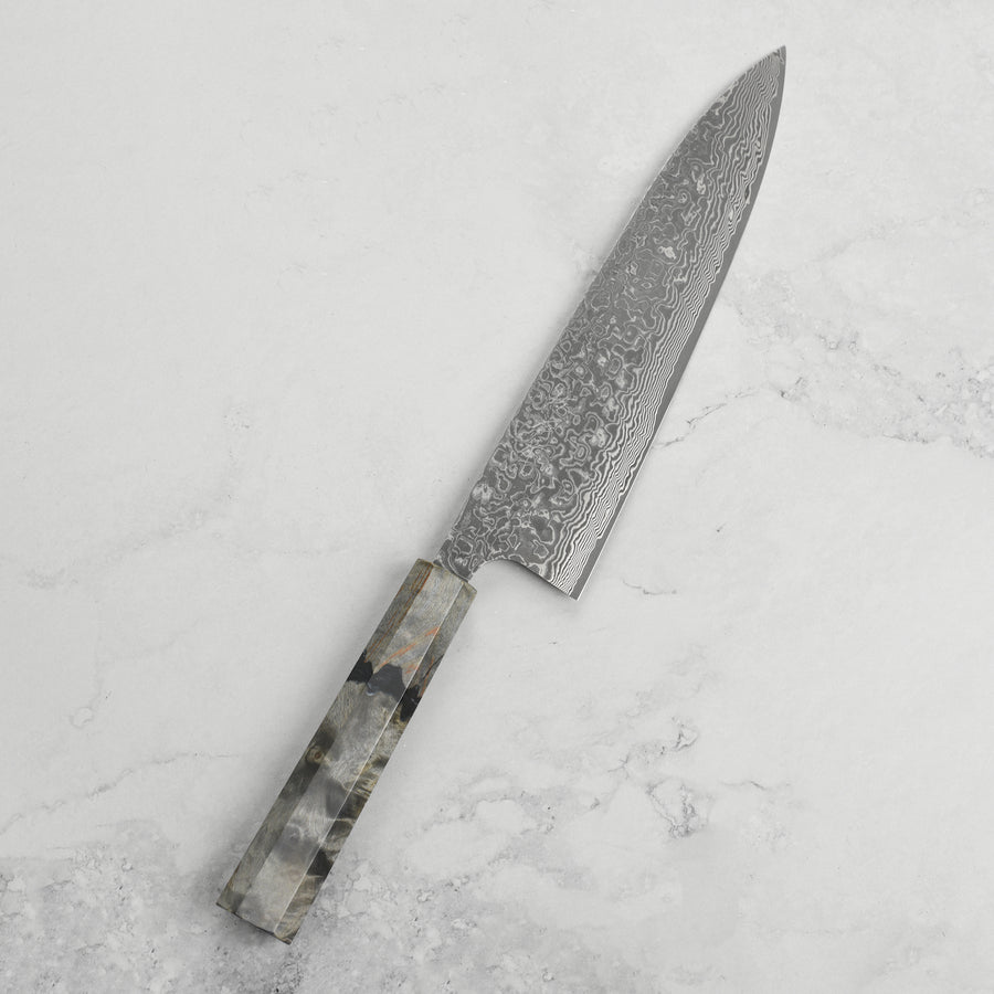 Saji SG2 Black Damascus 9.4" Gyuto, Stabilized Birch