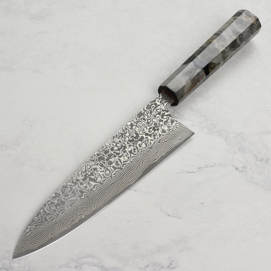 Saji SG2 Black Damascus 9.4" Gyuto, Stabilized Birch