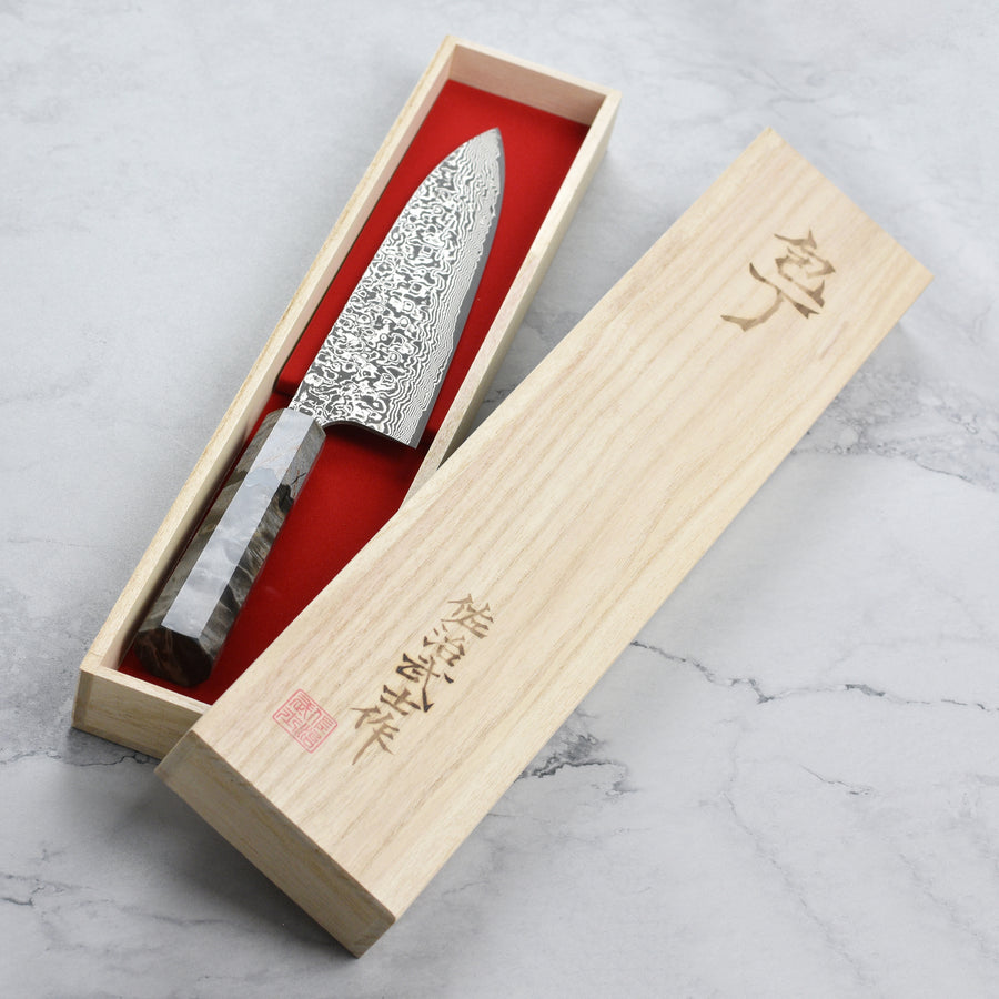 Saji SG2 Black Damascus 9.4" Gyuto, Stabilized Birch